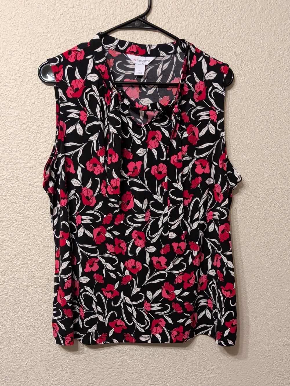 Liz Claiborne Black Floral Sleeveless Tie-Front Camisole